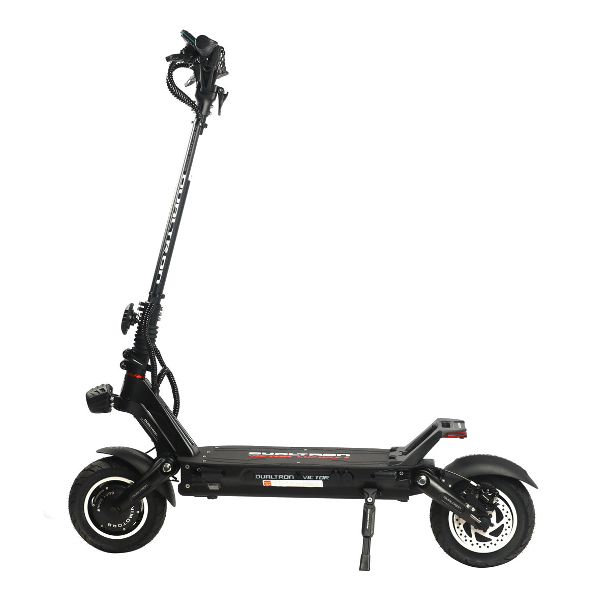 Dualtron Victor Luxury+ electric scooter with enhanced speed and comfort features, side view.