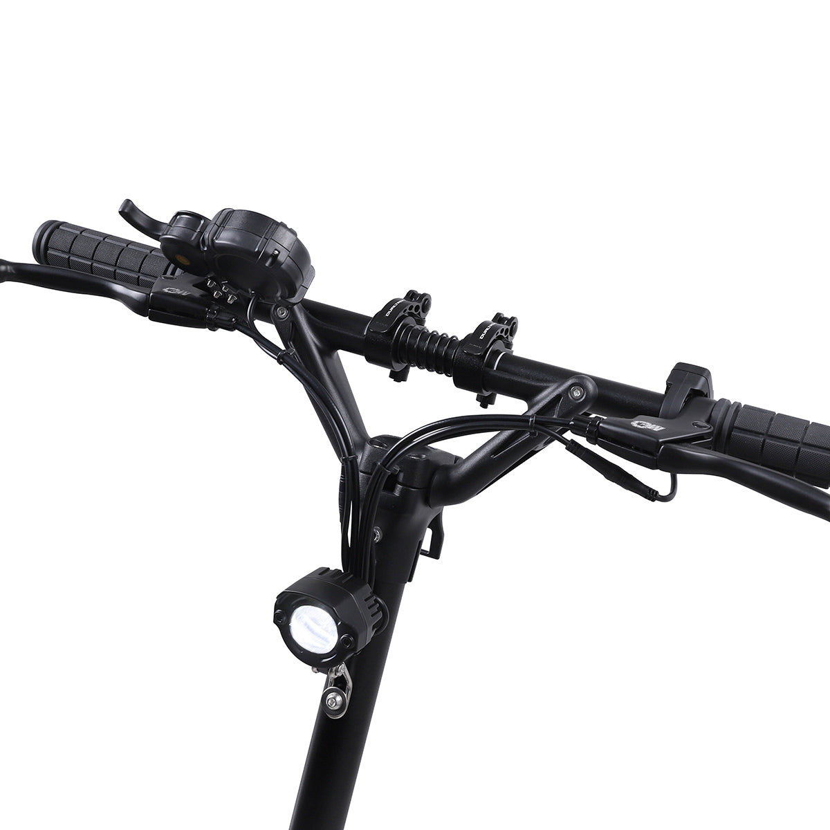 Handlebars of the Dualtron Forever electric scooter showcasing dual motor system design.