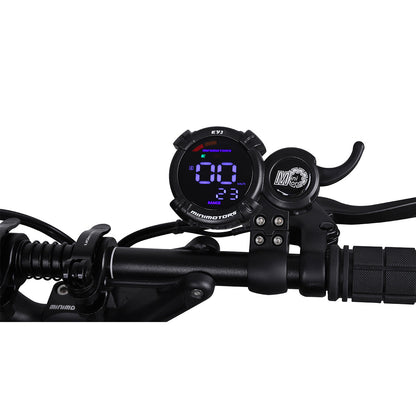Close-up of the Dualtron Forever handlebar with digital display and control system.